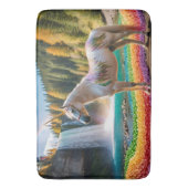 レインボーフラワーユニコーングリーンツリーズウォーターフォール湖 バスマット (正面縦)