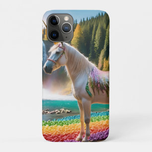 レインボーフラワーユニコーングリーンツリーズウォーターフォール湖 iPhone 11 PROケース