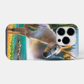 レインボーフラワーユニコーングリーンツリーズウォーターフォール湖 iPhoneケース (裏面横)