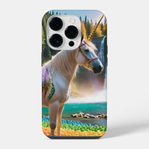 レインボーフラワーユニコーングリーンツリーズウォーターフォール湖 iPhone 14 PROケース