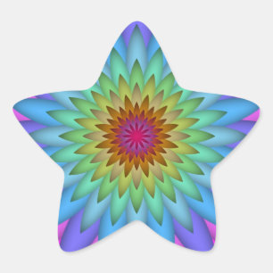 レインボーフラワー抽象芸術 星シール