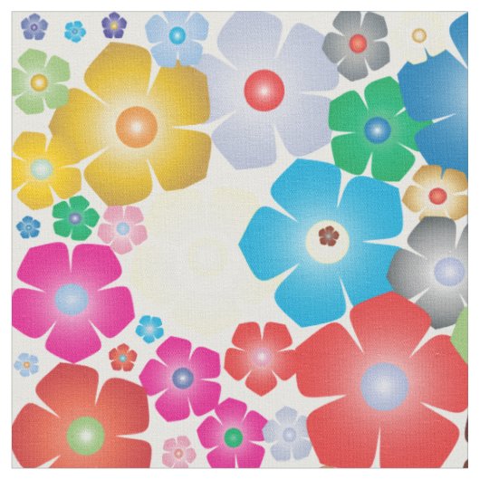 レインボーフラワー開花プリント布 ファブリック (クローズアップ)