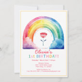 レインボーフラワー1st誕生日パーティー招待状 招待状 (正面)