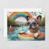 レインボーフランスのカラーのフロートでかわいいブルドッグ ポストカード (正面/裏面)