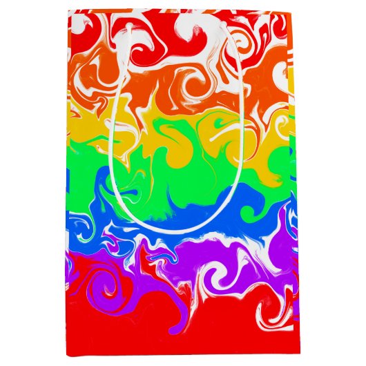 レインボーフルードアート誕生日 ミディアムペーパーバッグ (正面)