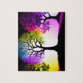 レインボーフレアのあるツリーのシルエット ジグソーパズル (縦)