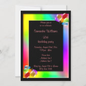 レインボーフレーム&カラーバルーン50誕生日 マグネット招待状 (正面)