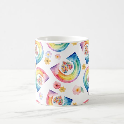 レインボーフローラハートマグカップ – 明るい水の色のギフト コーヒーマグカップ (中央)