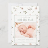 レインボーフローラフォトベビーガール誕生のお知らせ サンキューカード (正面)