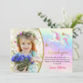 レインボーフローラマジカルユニコーンガール誕生日写真 サンキューカード (スタンド正面)