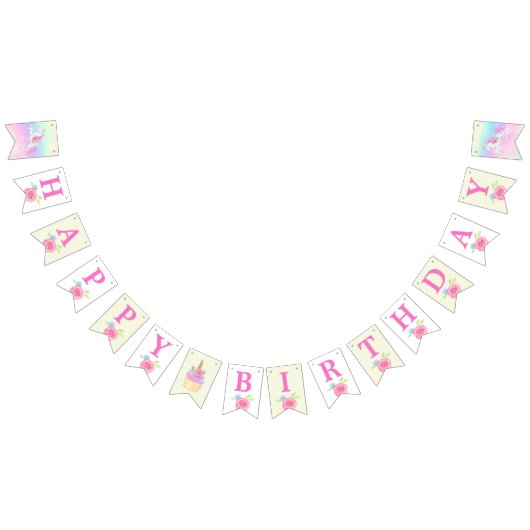 レインボーフローラマジカルユニコーンガール誕生日 バンティングフラッグ (全)