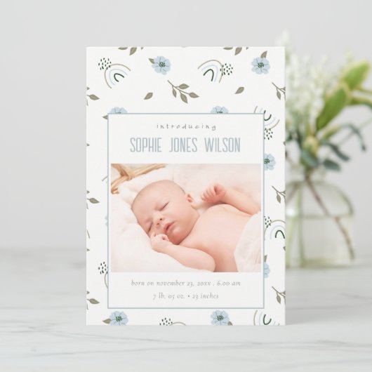 レインボーフローラ写真男の赤ちゃん誕生発表 サンキューカード (スタンド正面)