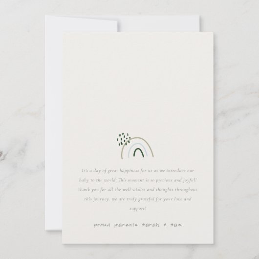 レインボーフローラ写真男の赤ちゃん誕生発表 サンキューカード (裏面)