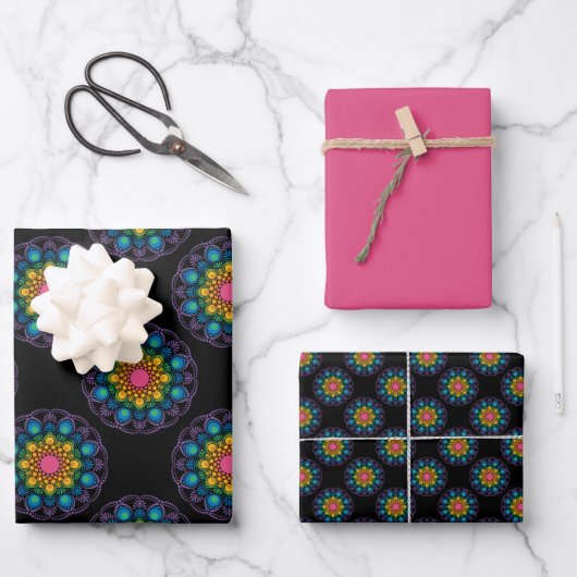 レインボーフローラ噴水マンダラ水玉模様 ラッピングペーパーシート (正面)