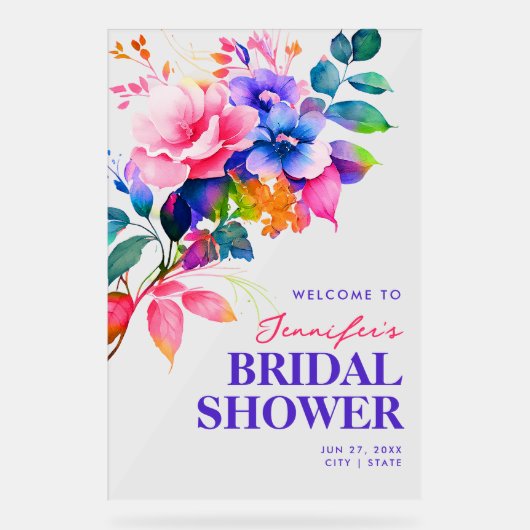 レインボーフローラ水カラーブライダルシャワーへようこそ アクリルサイン (正面)