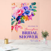 レインボーフローラ水カラーブライダルシャワーへようこそ アクリルサイン (ウェディング)