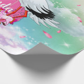 レインボーフワフワ雲とコウノトリ ラッピングペーパー (角)