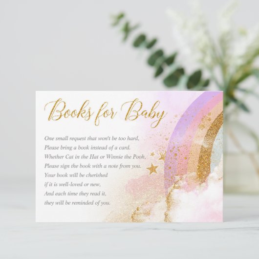 レインボーブックベビー、女の子の赤ちゃんシャワー エンクロージャーカード (スタンド正面)