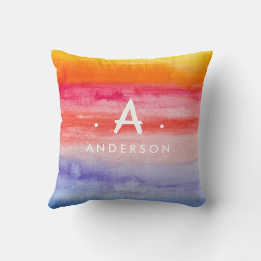 レインボーブライトウォーターカラーズファミリー名モノグラム クッション (裏面)