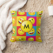 レインボーブライトモノグラム絵文字アートパターン クッション (ブランケット)
