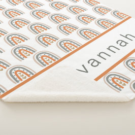 レインボーブラウンベージュグレイ白名坊子供部屋 シェルパブランケット