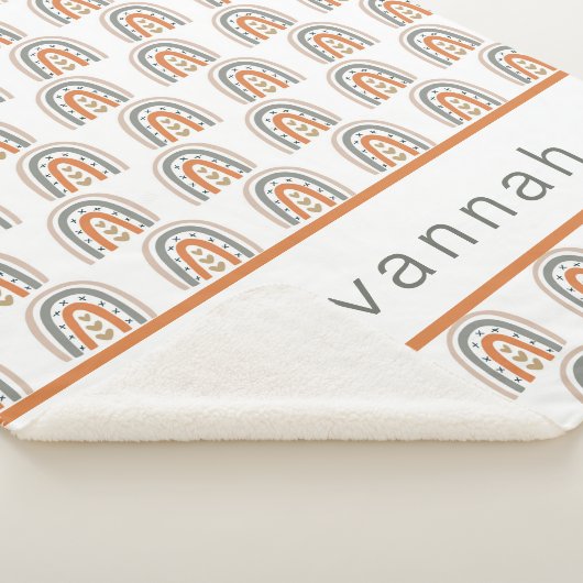 レインボーブラウンベージュグレイ白名坊子供部屋 シェルパブランケット (3/4)