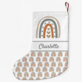 レインボーブラウンベージュグレーのホワイトネーム スモールクリスマスストッキング (裏面)