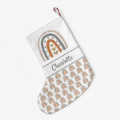 レインボーブラウンベージュグレーのホワイトネーム スモールクリスマスストッキング (裏面 (吊り時))