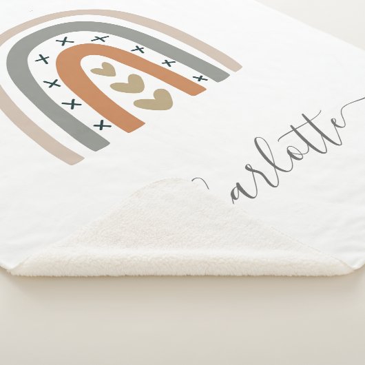 レインボーブラウンベージュグレーホワイトボホ子供部屋かわいい シェルパブランケット (3/4)