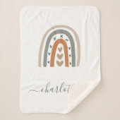 レインボーブラウンベージュグレーホワイトボホ子供部屋かわいい シェルパブランケット (正面)