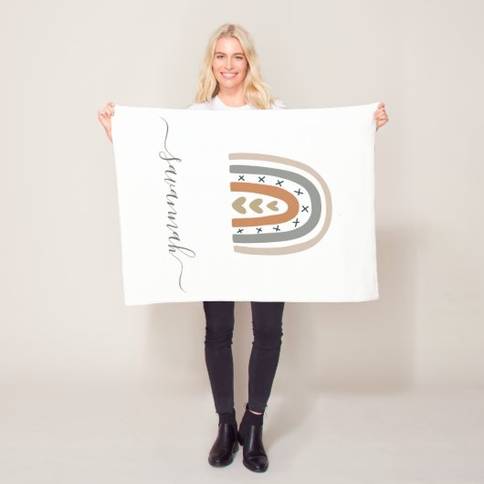 レインボーブラウンベージュグレー白子供部屋かわいい フリースブランケット (インサイチュ)