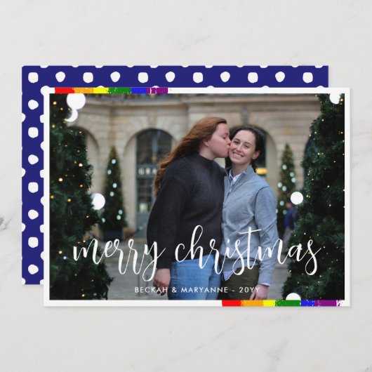 レインボーブラシストロークLGBTメリークリスマスフォト シーズンカード (正面/裏面)