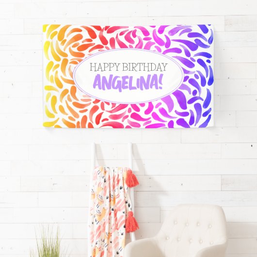 レインボーブラシ絵を描バースデーパーティー 横断幕 (インサイチュ)