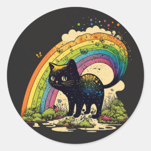 レインボーブラックキャットシールlgbtq ラウンドシール