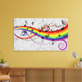 レインボーブラックミュージカルノートonグレー キャンバスプリント (インサイチュ (リビング))