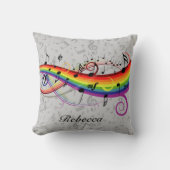 レインボーブラックミュージカルノートonグレー クッション (正面)