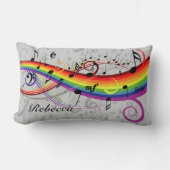 レインボーブラックミュージカルノートonグレー ランバークッション (正面)