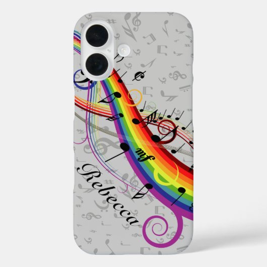 レインボーブラックミュージカルノートonグレー Case-Mate iPhoneケース (裏面)