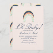 レインボーブラッシュストロークベビーシャワーピンク 招待状 (正面/裏面)