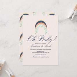 レインボーブラッシュストロークベビーシャワーピンク 招待状