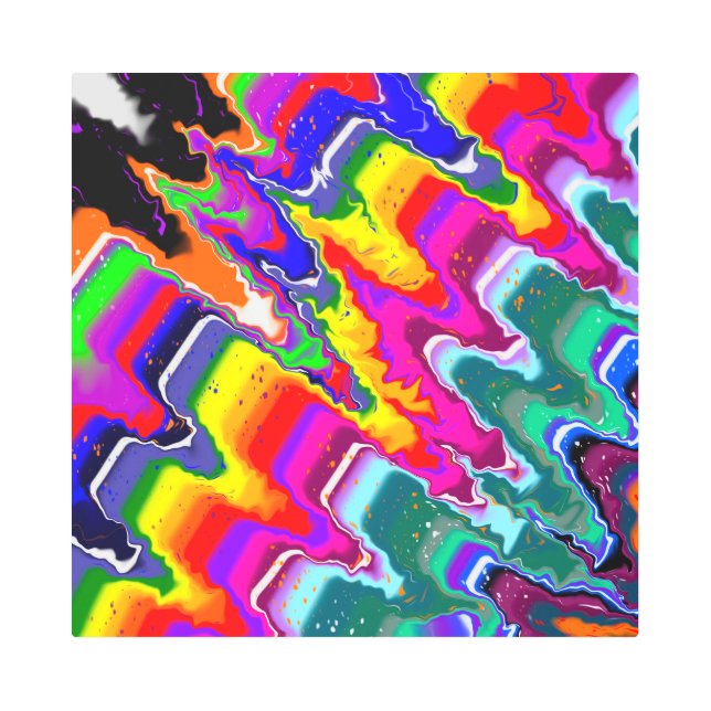 レインボーブリップカラーバースト流体アート メタルプリント (正面)