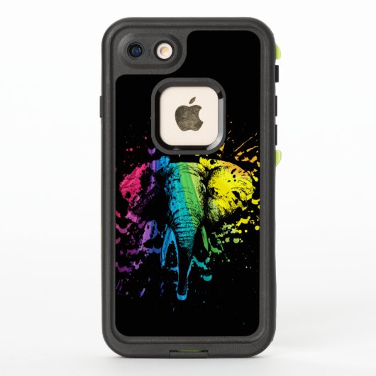 レインボーブルエレファントオンブラック LifeProof iPhoneケース (裏面)