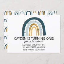 レインボーブルーとブラウンボーイバースデー招待状