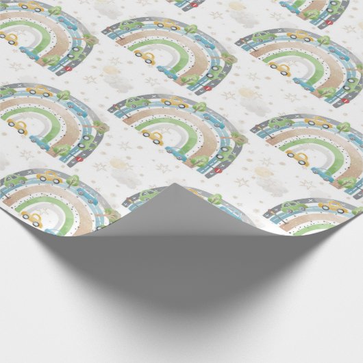 レインボーブルーと緑と車通りシンボルや象徴少年 ラッピングペーパー (角)