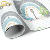 レインボーブルーと車と通りシンボルや象徴少年 ラッピングペーパー (ロールコーナー)