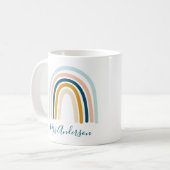 レインボーブルーの黄色のパーソナライズされたマグカワイギフト コーヒーマグカップ (正面左)