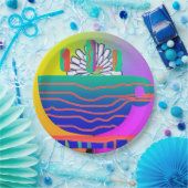 レインボーブルーカップソーサーパーティー ペーパープレート (パーティー)