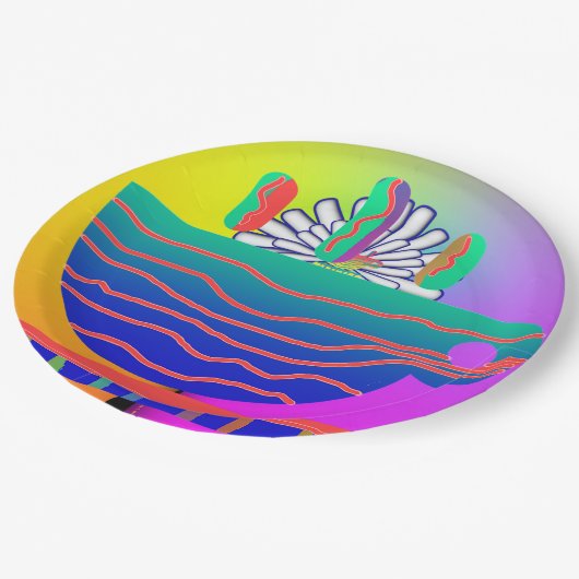 レインボーブルーカップソーサーパーティー ペーパープレート (アングル)