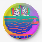 レインボーブルーカップソーサーパーティー ペーパープレート (正面)