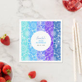 レインボーブルーストライプフローラ誕生日 スタンダードカクテルナプキン (インサイチュ)